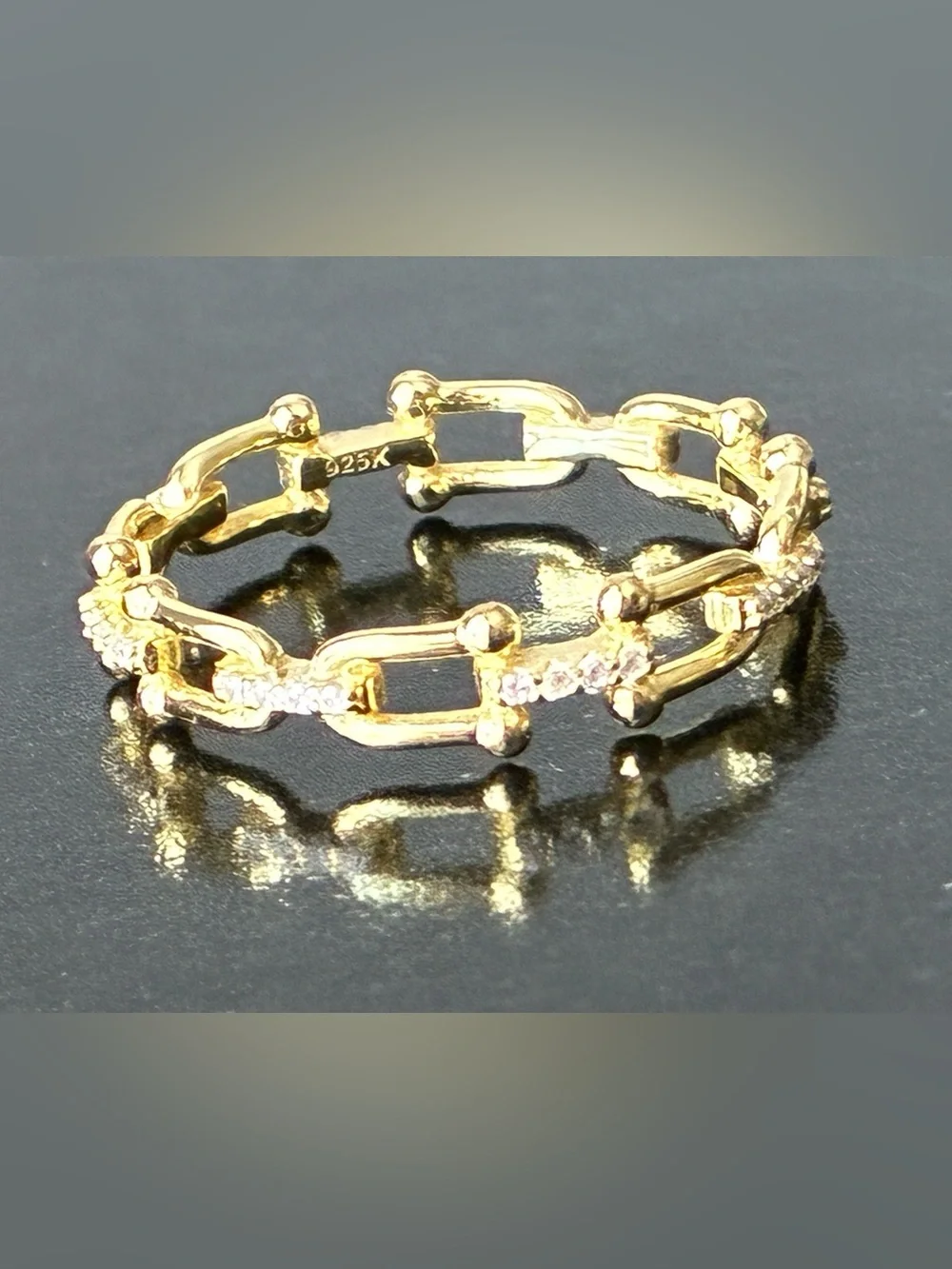 Sterling Silver 925 Gold Link Chain Ring Sz 8